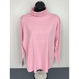 Laura Ashley Women's Turtleneck Cotton Long Sleeve Sweater Pink Size Large